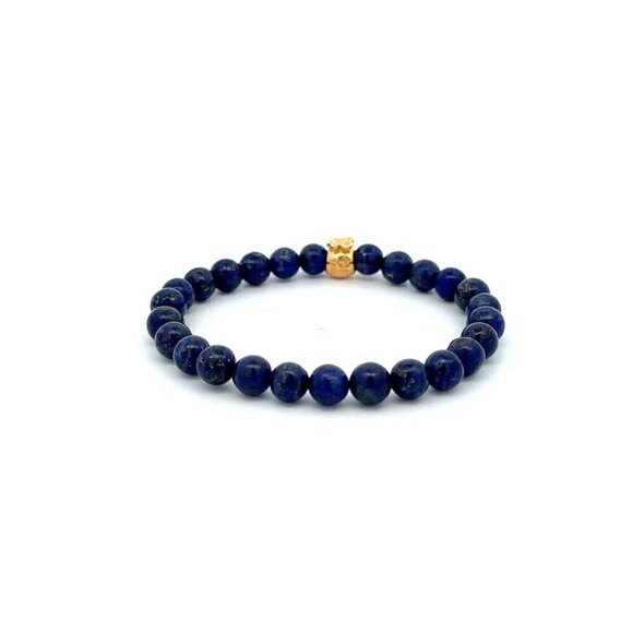 18K Gold Money Bag Lucky Charm Bracelet Gemstones Lapis Lazuli 6mm - Picture 8 of 9